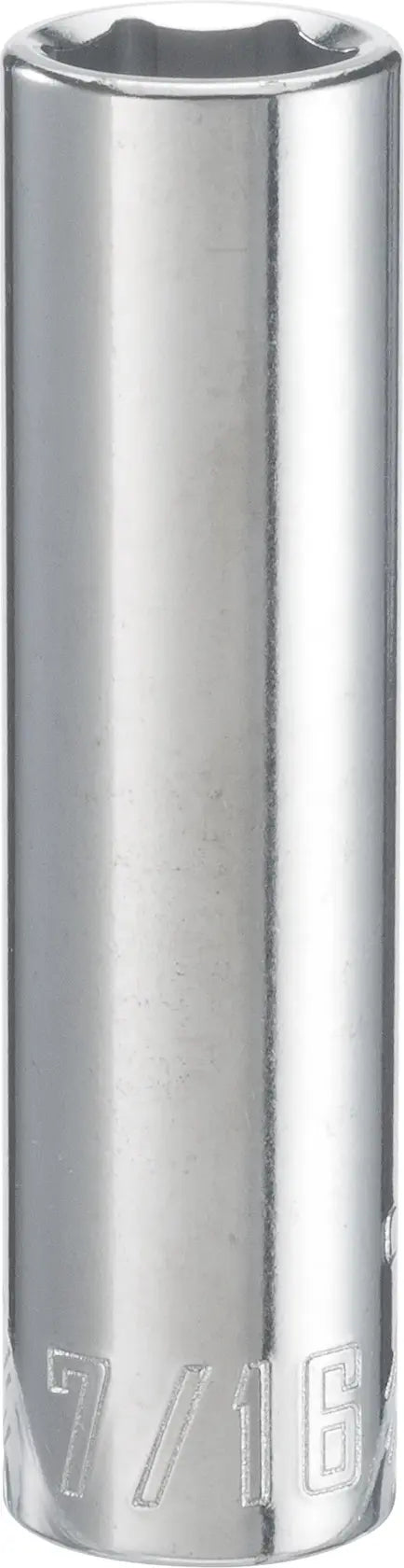 Craftsman CMMT43331 chrome 7/16-inch deep socket, front angle on white background.