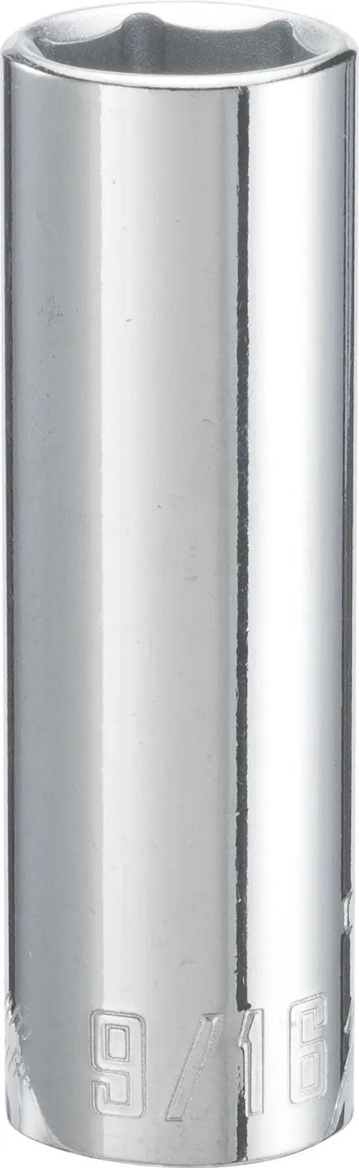 Craftsman CMMT43334 chrome deep socket, 9/16 inch, front angle on white background.
