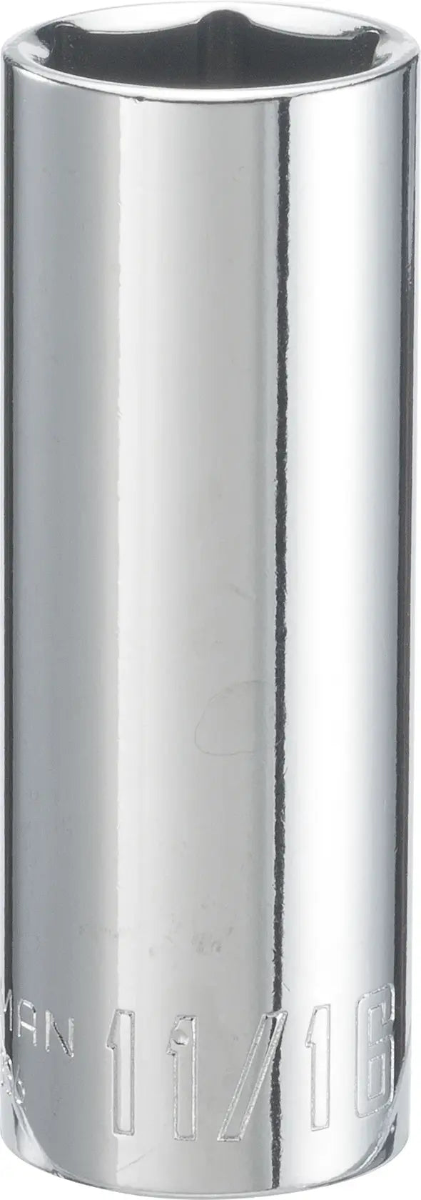 Craftsman deep chrome socket 11/16 inch front view, CMMT43336, tool accessory on white background.