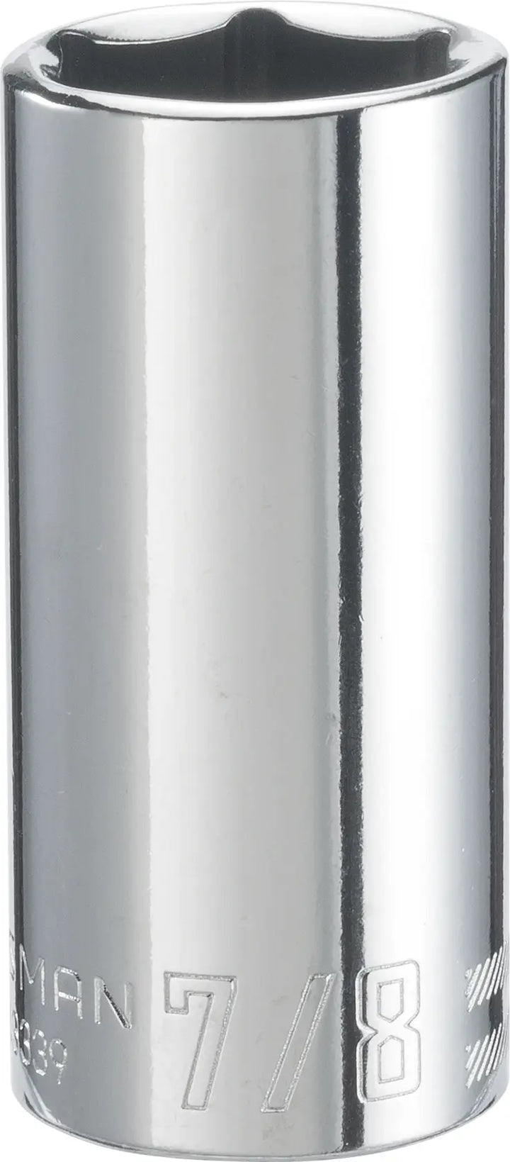Craftsman CMMT43339 chrome 7/8-inch deep socket, front angle photo on white background