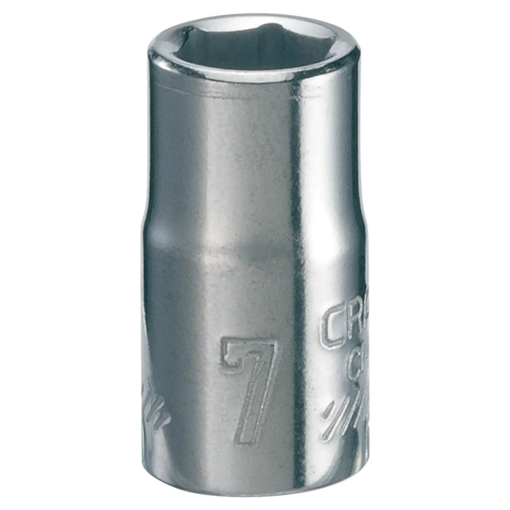 Photo of Craftsman 7mm chrome socket, SKU CMMT43503, tool accessory, front angle on white background.