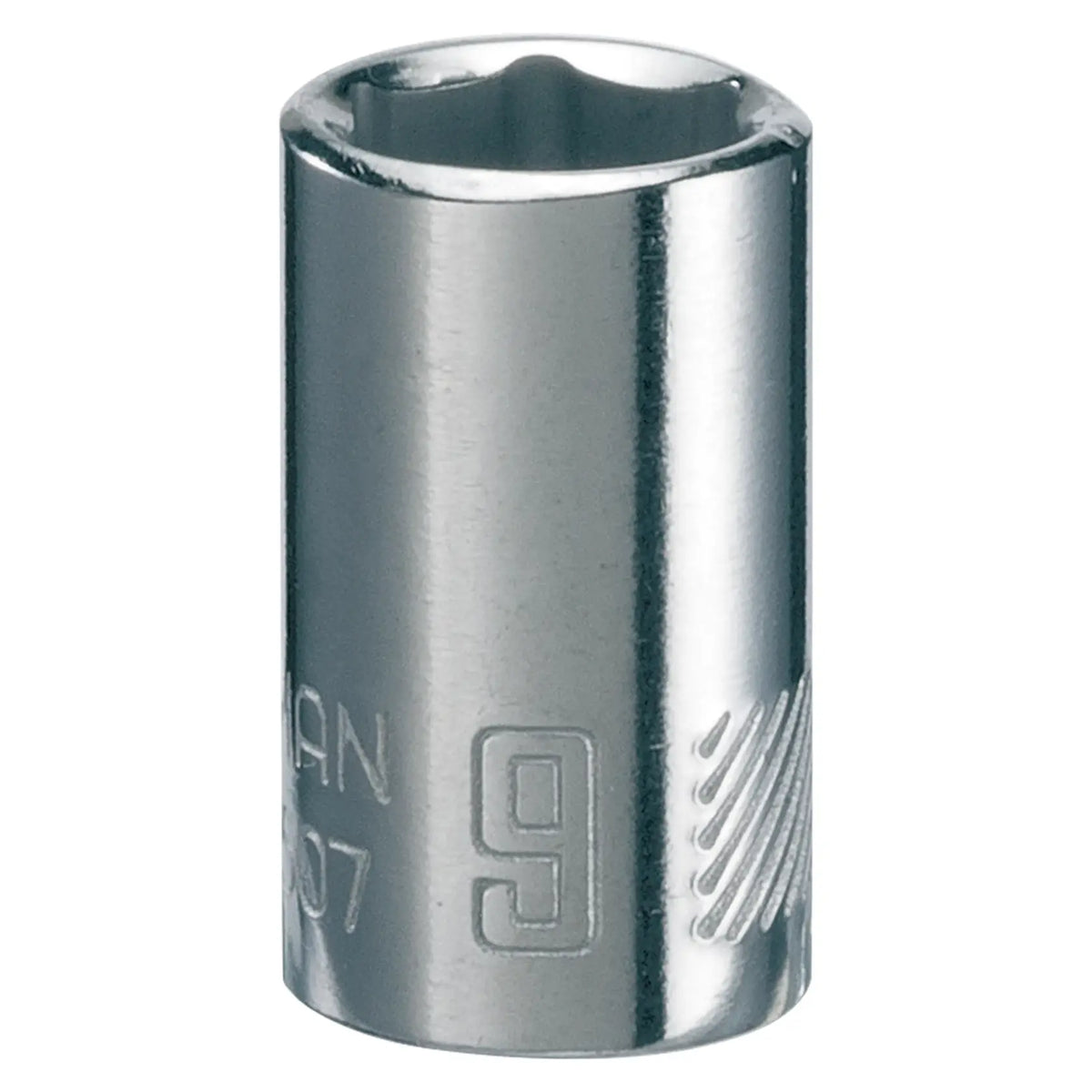 Photo of Craftsman socket CMMT43507, chrome finish, 9mm, tool category, front angle on white background.