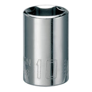 Photo of Craftsman socket, chrome finish, 10mm size, SKU CMMT43508, tool category, front angle, white background.