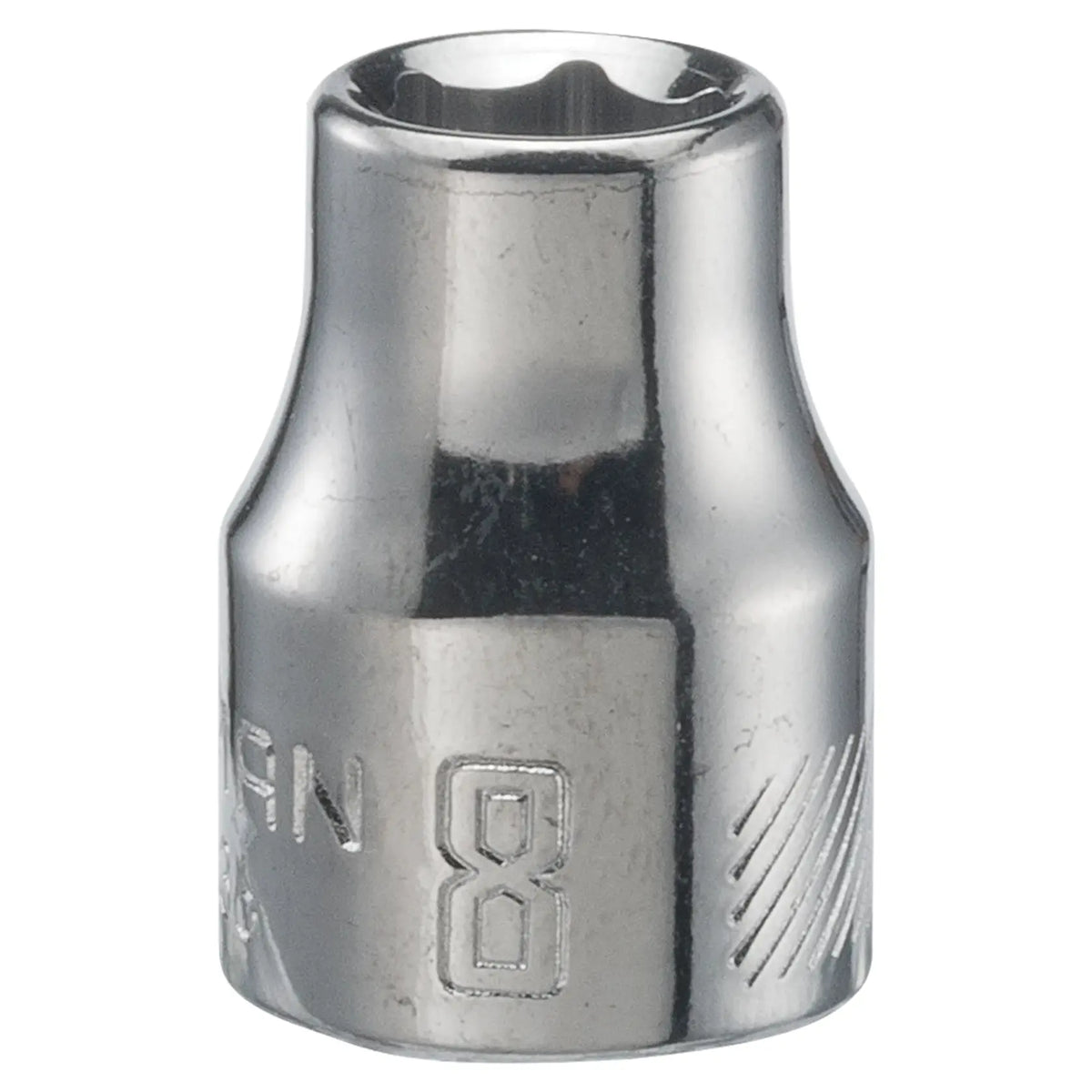 Photo of Craftsman socket 8 mm, chrome finish, CMMT43536, tool accessory, front angle, on white background.