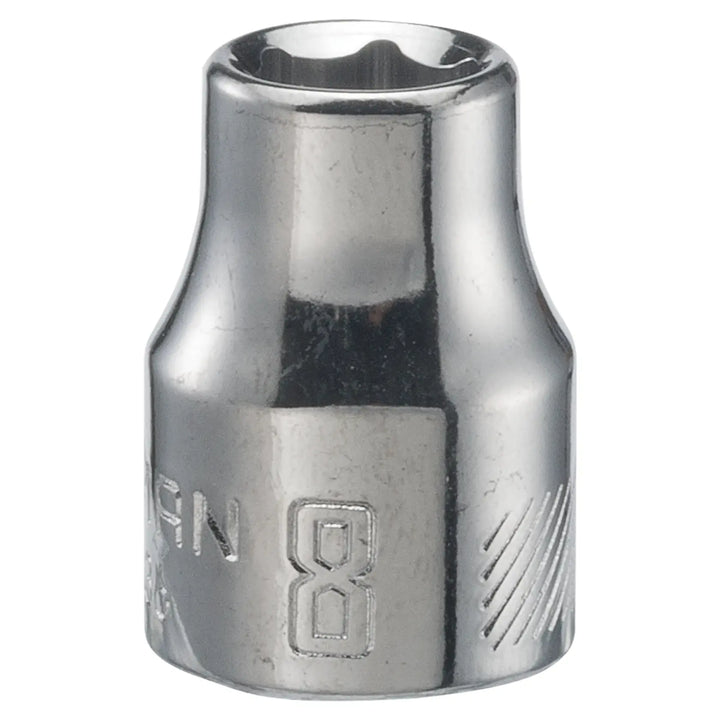 Photo of Craftsman socket 8 mm, chrome finish, CMMT43536, tool accessory, front angle, on white background.