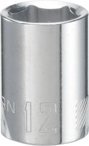 Photo of Craftsman chrome 12mm socket, CMMT43544, tool accessory, front angle on white background.