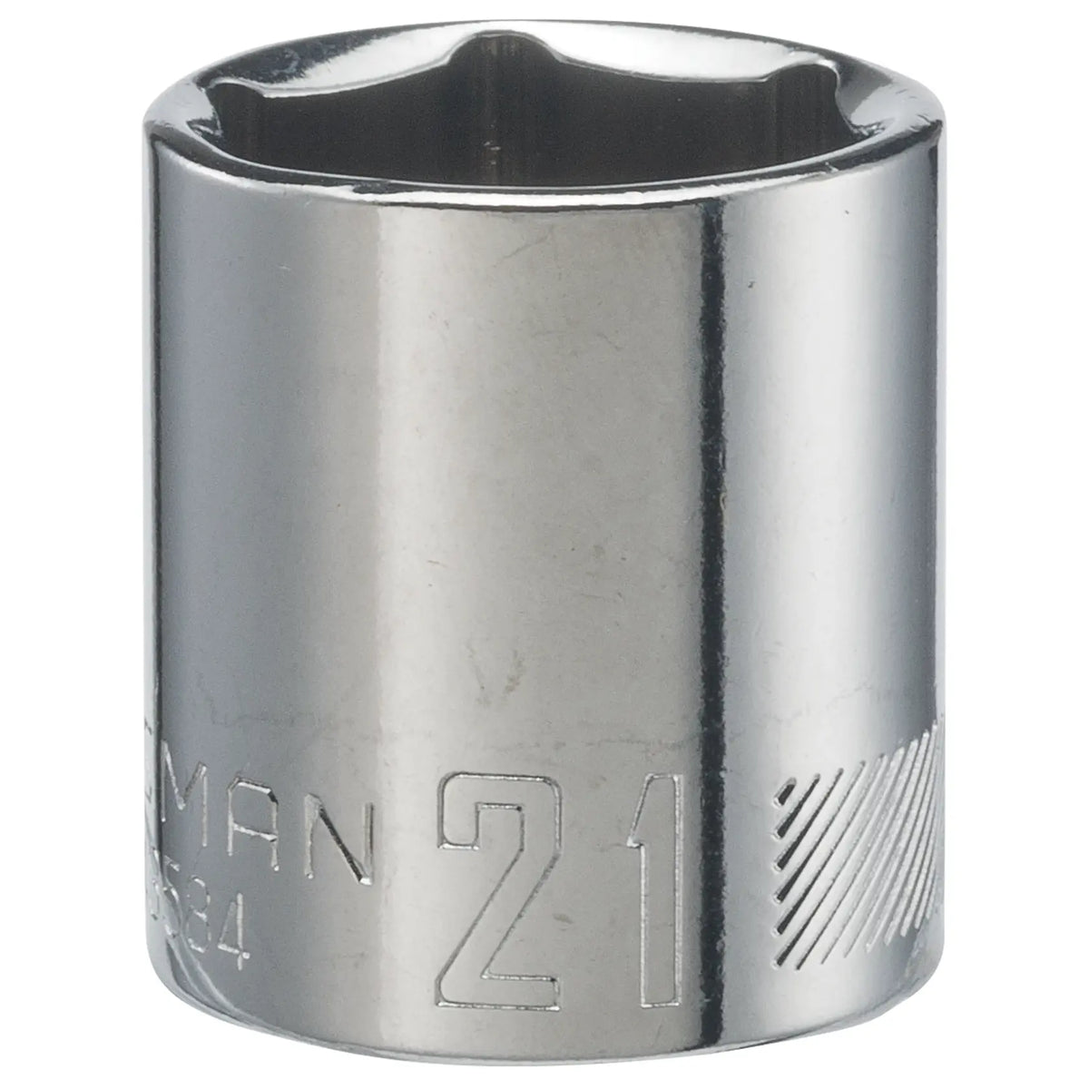 Craftsman chrome socket, SKU CMMT43584, 21mm, product photo on white background