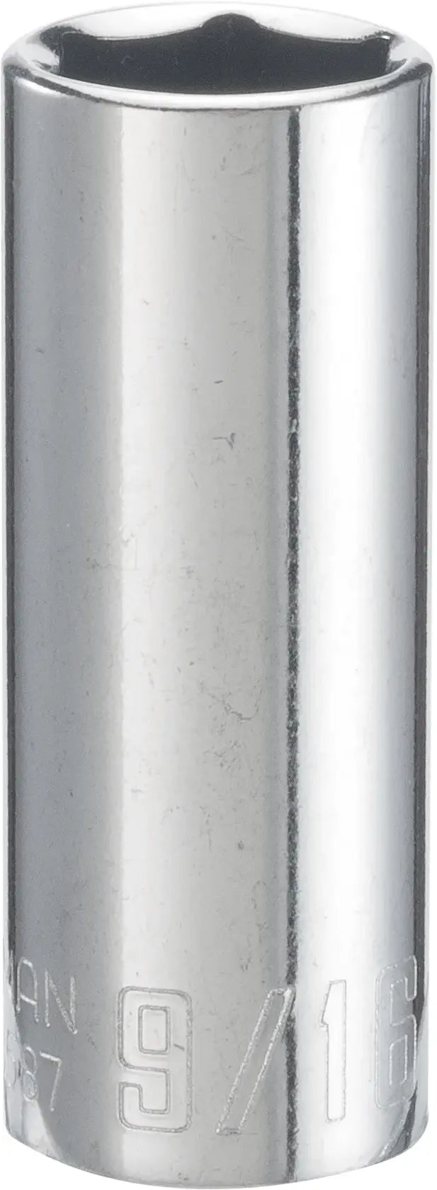 Photo of Craftsman 9/16 inch chrome socket, SKU CMMT43587, tool category, front angle on white background.