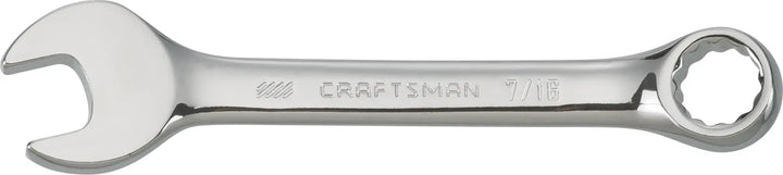 Craftsman CMMT44104 combination wrench, chrome finish, 7/16 size, side angle on white background.