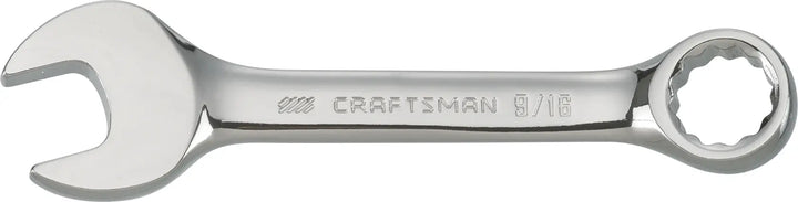 Craftsman CMMT44106 9/16 inch combination wrench, polished chrome, product side angle.
