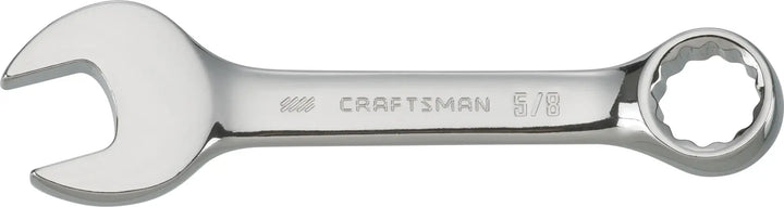 Craftsman CMMT44107 combination wrench, chrome finish, 5/8 inch, left side view, white background.