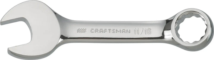 Photo of a Craftsman CMMT44108 combination wrench, chrome finish, 11/16 inch, side view on white background.