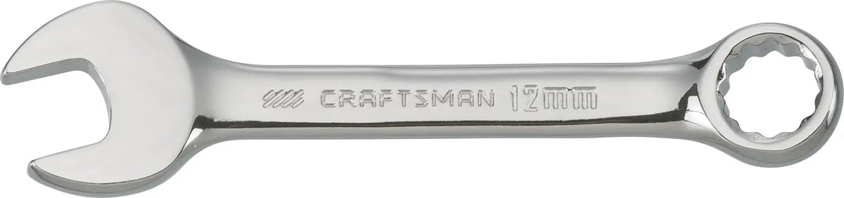 Craftsman 12mm combination wrench CMMT44114, chrome finish, side view on white background.