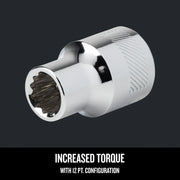 Craftsman chrome 12-point socket with textured grip, shown angled, SKU CMMT44296, tool graphics category.