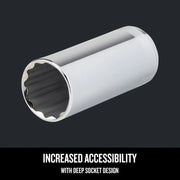 Craftsman deep socket, chrome finish, model CMMT44297, angled view on white background, graphics category.