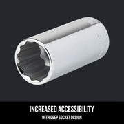 Craftsman deep socket, chrome finish, graphics category, SKU CMMT44298, front angle on white background.