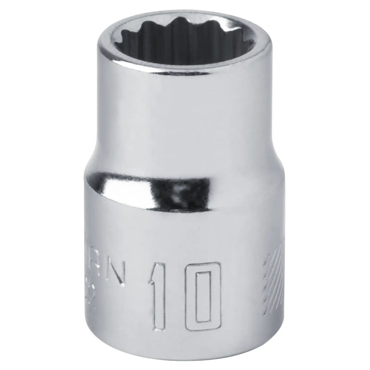 Craftsman 10mm chrome socket, CMMT44302, tool accessory, front angle on white background.