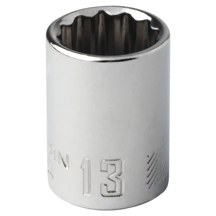 Craftsman chrome 13mm socket, CMMT44304, photographed upright on white background.