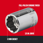 Craftsman 13 mm socket CMMT44304 with full-polish chrome finish and 3/8 in. drive, close-up angle.
