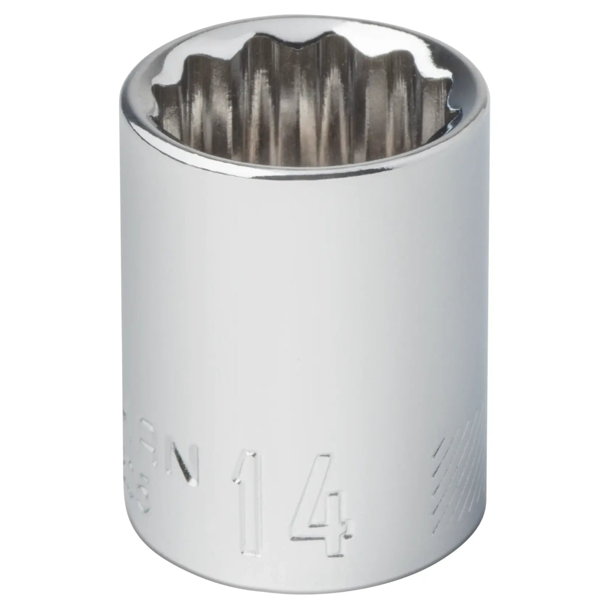 Craftsman 14mm chrome socket, twelve-point design, CMMT44305, tool category, front angle photo.