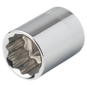 Craftsman silver metal socket tool, twelve-point design, side angle on white, CMMT44305.
