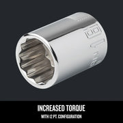 Photo of Craftsman chrome 12-point socket CMMT44311, angled to show inner configuration, silver finish.