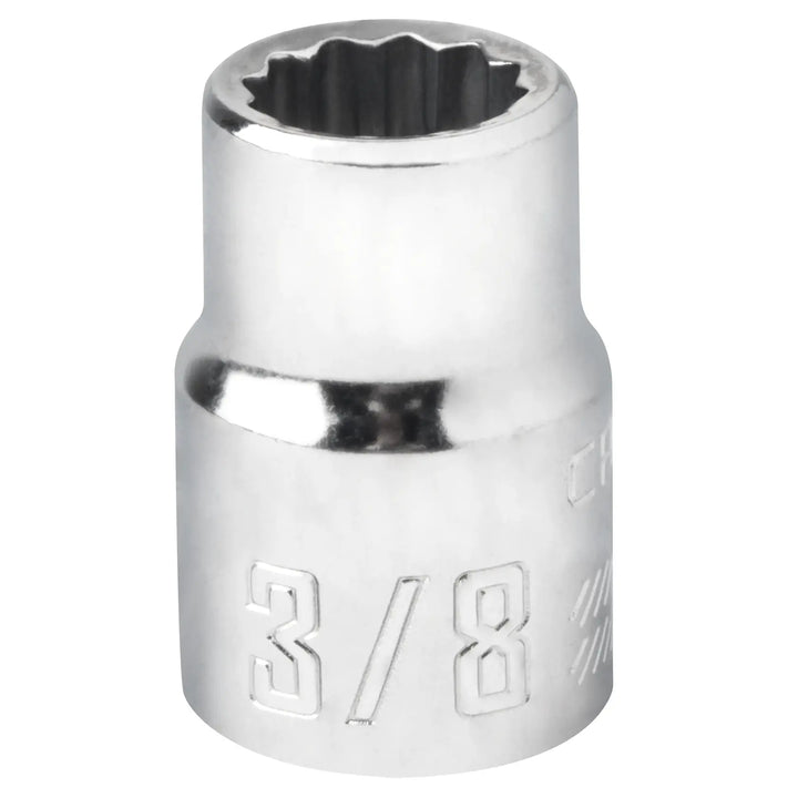 CRAFTSMAN CMMT44331 chrome 3/8 inch drive socket, front angle on white background.