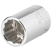 Photo of Craftsman chrome socket, model CMMT44333, close-up view showing 12-point interior and brand engraving.