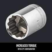 Craftsman chrome socket with 12-point configuration, close-up angle, SKU CMMT44334.