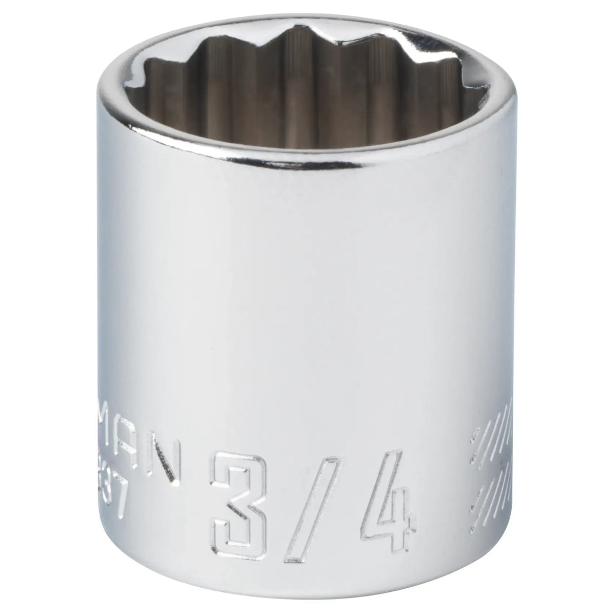 Craftsman 3/4 inch socket CMMT44337, chrome finish, photographed upright on white background.