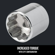 Craftsman chrome socket with 12-point configuration, graphics category, SKU CMMT44339, side angle.