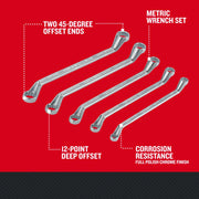 CRAFTSMAN metric wrench set CMMT44350, chrome finish, 12-point, 45-degree offset ends, flat lay angle.