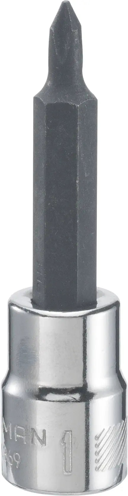 Photo of Craftsman CMMT44369 socket bit with black hex tip, chrome base, front angle, tool category.