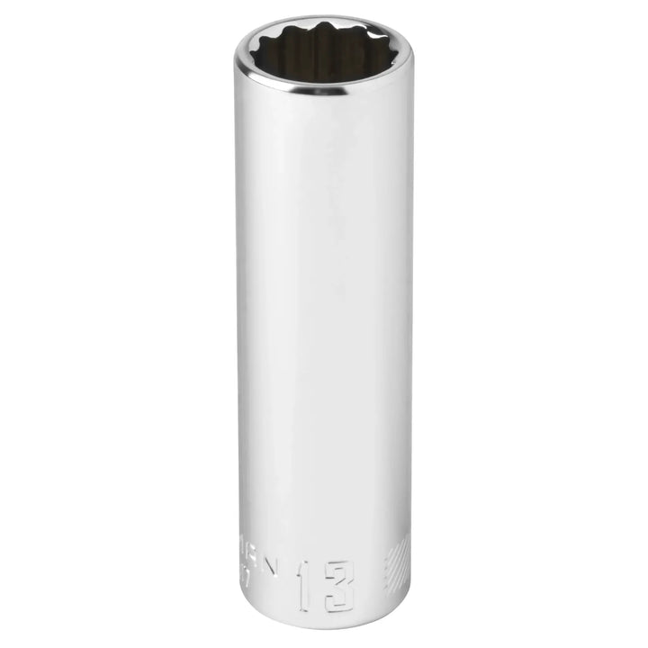 Craftsman CMMT44417 chrome 13mm deep socket, front angle on white background.