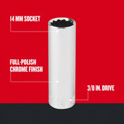 Craftsman 14 mm socket, full-polish chrome finish, 3/8 in. drive, vertical view, CMMT44418.