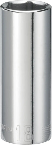 Photo of Craftsman 18mm deep socket, SKU CMMT44435, chrome finish, front angle on white background.