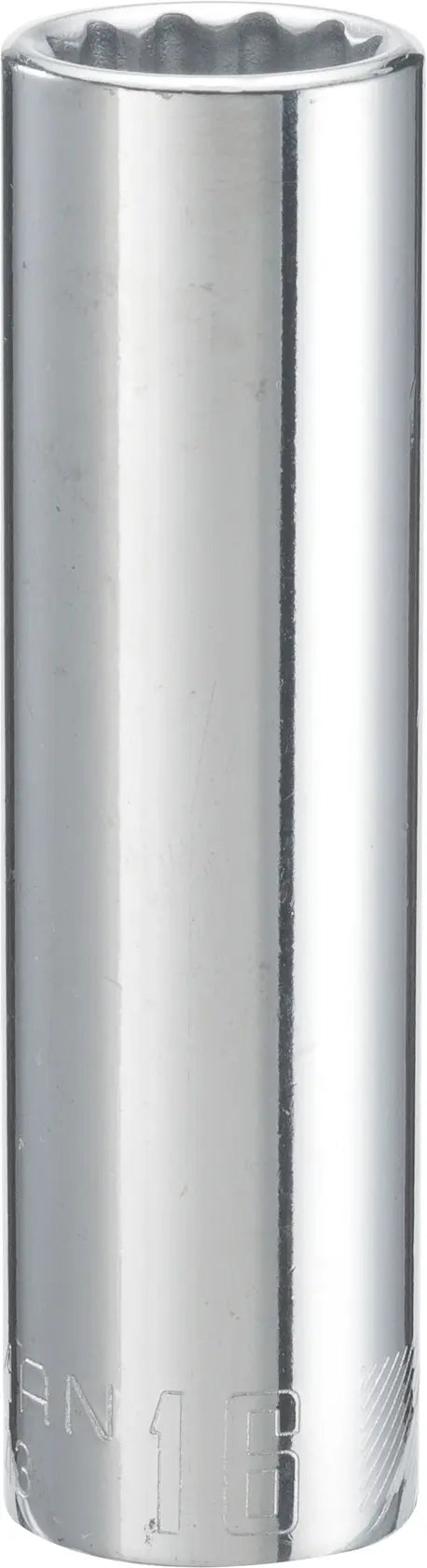 Craftsman chrome deep socket CMMT44443, cylindrical shape, viewed from front on white background.