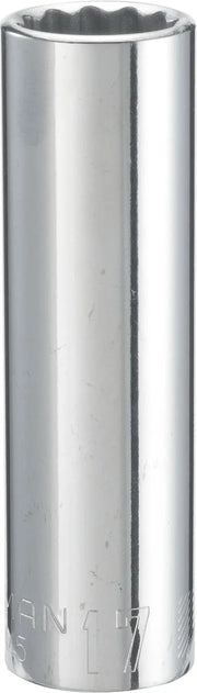 Craftsman CMMT44445 chrome deep socket, 12-point, photographed vertically on white background.