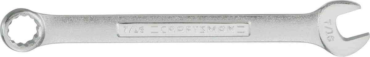 Photo of Craftsman 7/16-inch combination wrench CMMT44694, silver finish, front angle on white background.