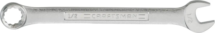Photo of Craftsman CMMT44695 combination wrench, silver, 1/2 inch size, flat angle on white background.