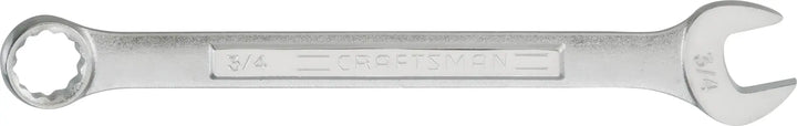 Photo of Craftsman combination wrench, SKU CMMT44701, silver color, 3/4 inch, flat lay on white background.