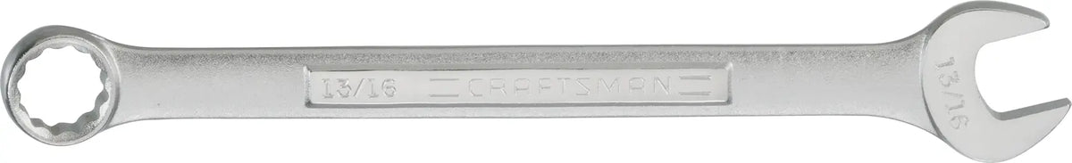 Photo of Craftsman CMMT44702 combination wrench, 13/16 inch, silver finish, flat lay on white background.