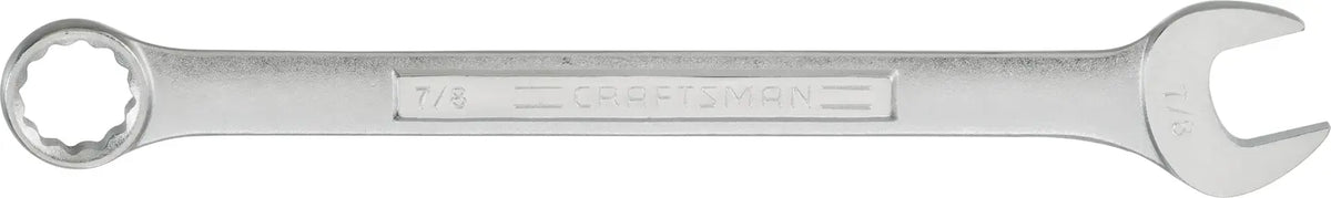 Photo of Craftsman combination wrench 7/8 inch, silver finish, SKU CMMT44703, top view on white background.