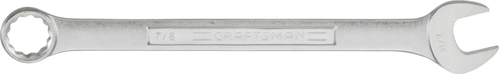 Photo of Craftsman combination wrench 7/8 inch, silver finish, SKU CMMT44703, top view on white background.