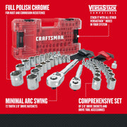 Photo of Craftsman ratchet and socket set with case, SKU CMMT45071, featuring VersaStack compatibility.