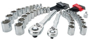 CRAFTSMAN CMMT45171 chrome socket and ratchet set with hex key sets, front angle photo.