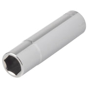 Photo of Craftsman deep socket, chrome finish, hexagonal opening, model CMMT45932, angled view on white background.
