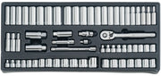 Photo of Craftsman socket set CMMT45938 in tray, includes ratchet, extensions, and assorted chrome sockets.