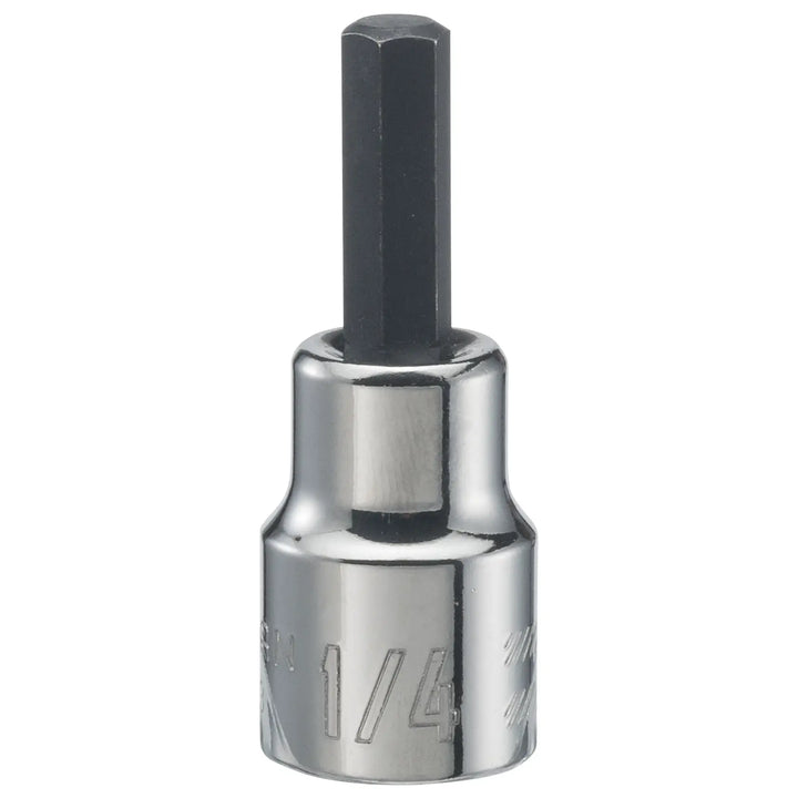 Photo of Craftsman hex bit socket, chrome finish, SKU CMMT46663, front angle, with engraved size marking.