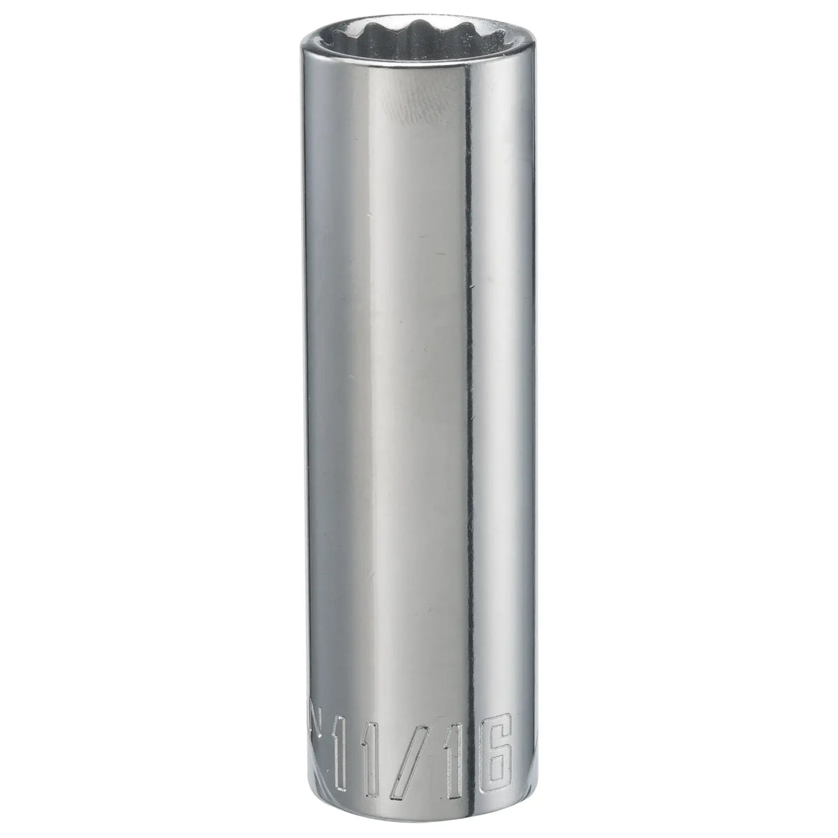 Craftsman deep socket, 11/16 inch size, chrome finish, SKU CMMT47524, front angle on white background.